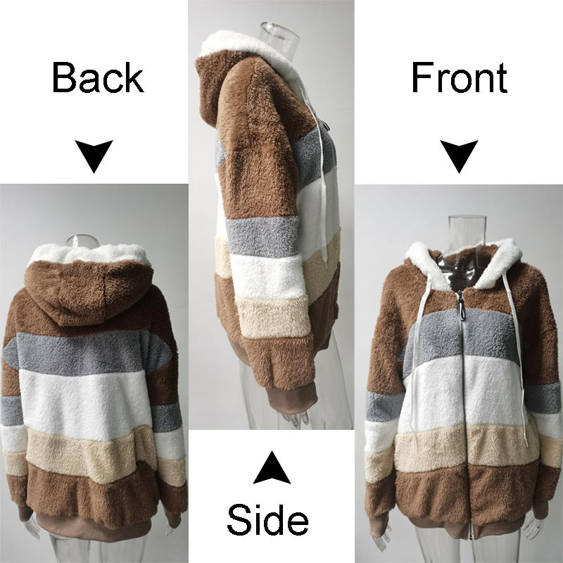 Beakey Womens Warm Coats Fuzzy Sherpa Hooded Jacket with Pockets-Khaki