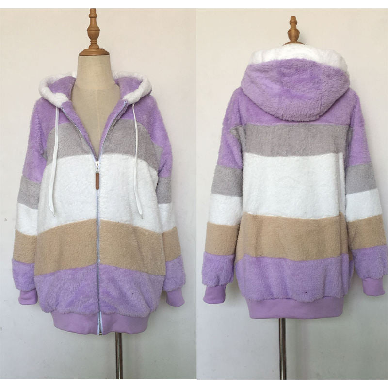 Beakey Womens Warm Coats Fuzzy Sherpa Hooded Jacket with Pockets-Purple