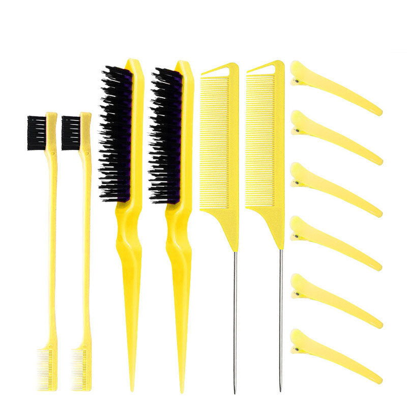 Beakey 12 Pcs Hair Brush with Rat Tail Combs Duckbill Clips for Women Girls-Yellow