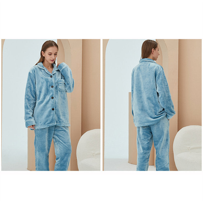 Beakey Thicken Warm Flannel Pajamas Set Homewear-Haze Blue