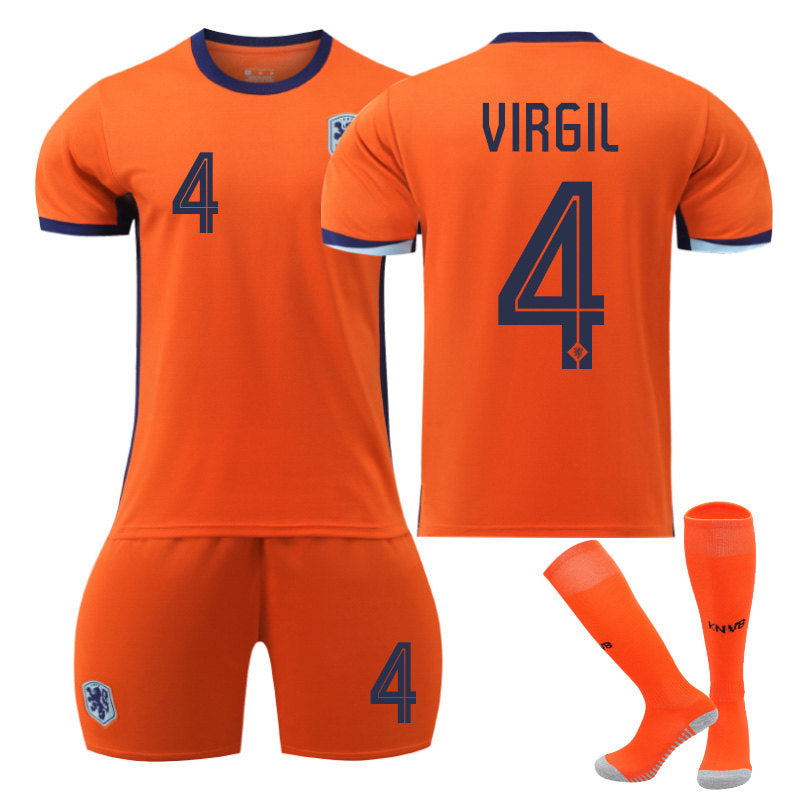 Beakey VIRGIL #4 Netherlands Home Jersey Soccer Jersey Kit Football T-shirt Set for Adult Kids