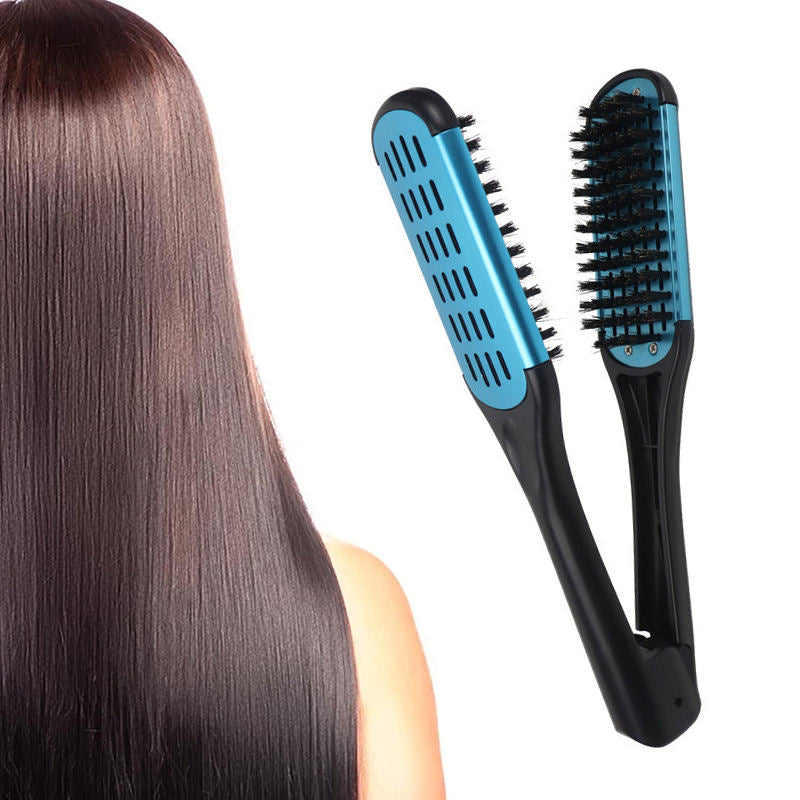 Beakey Boar Bristle Hair Brush Double Sided for Straightening Curling-Blue