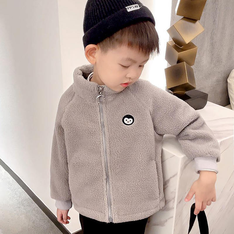 Beakey Baby Fleece Jacket Stand Collar Warm Zip Up Outwear for Winter-Grey