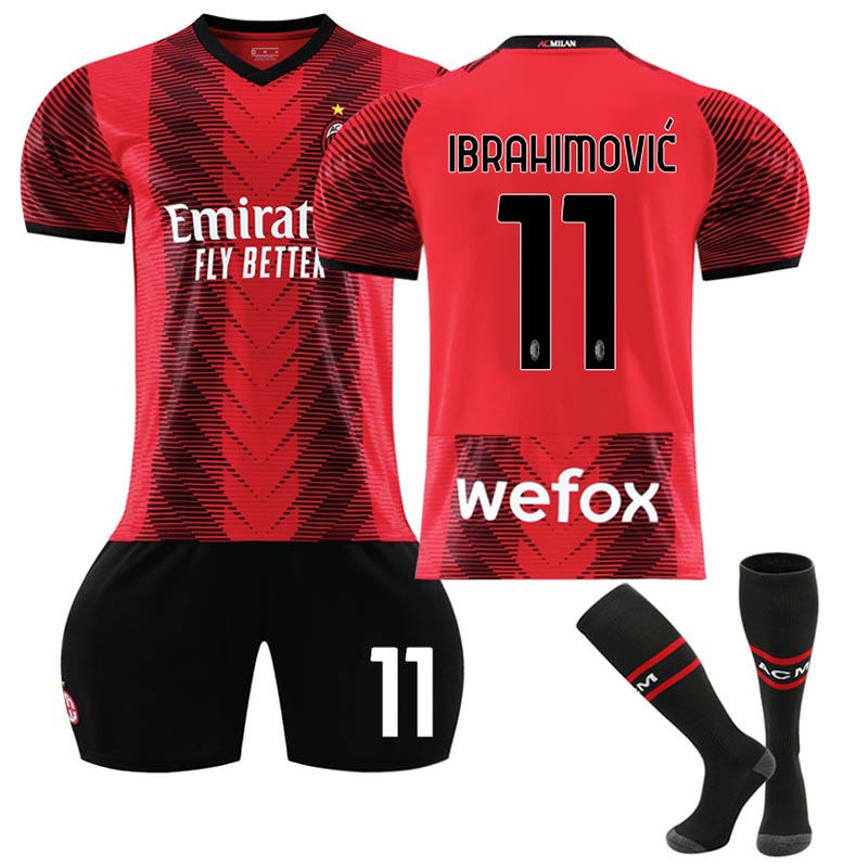 Beakey AC Milan Home Jersey IBRAHIMOVIC #11 Soccer Jersey Kids Adult 3-Pieces Jersey Kits