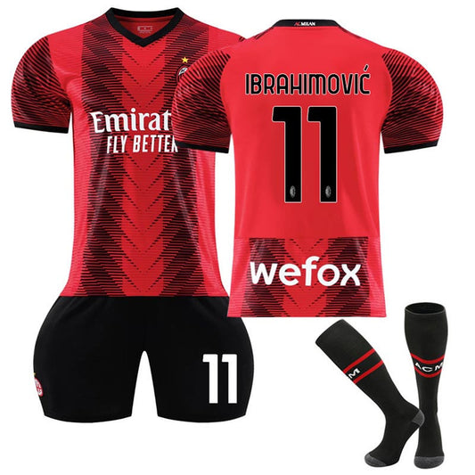 Beakey AC Milan Home Jersey IBRAHIMOVIC #11 Soccer Jersey Kids Adult 3-Pieces Jersey Kits