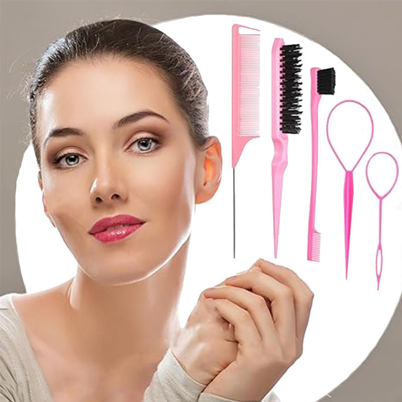 Beakey 5Pcs Slick Back Hair Brush Set with Edge Brush Rat Tail Comb Bristle Comb Fluffy End Comb