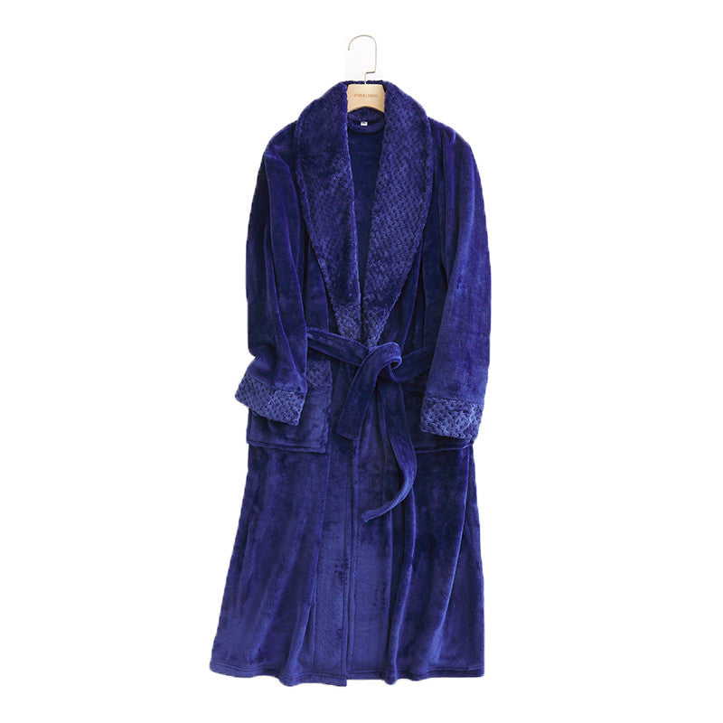 Beakey Warm Soft Plush Robe with Pockets for Unisex-Navy Blue