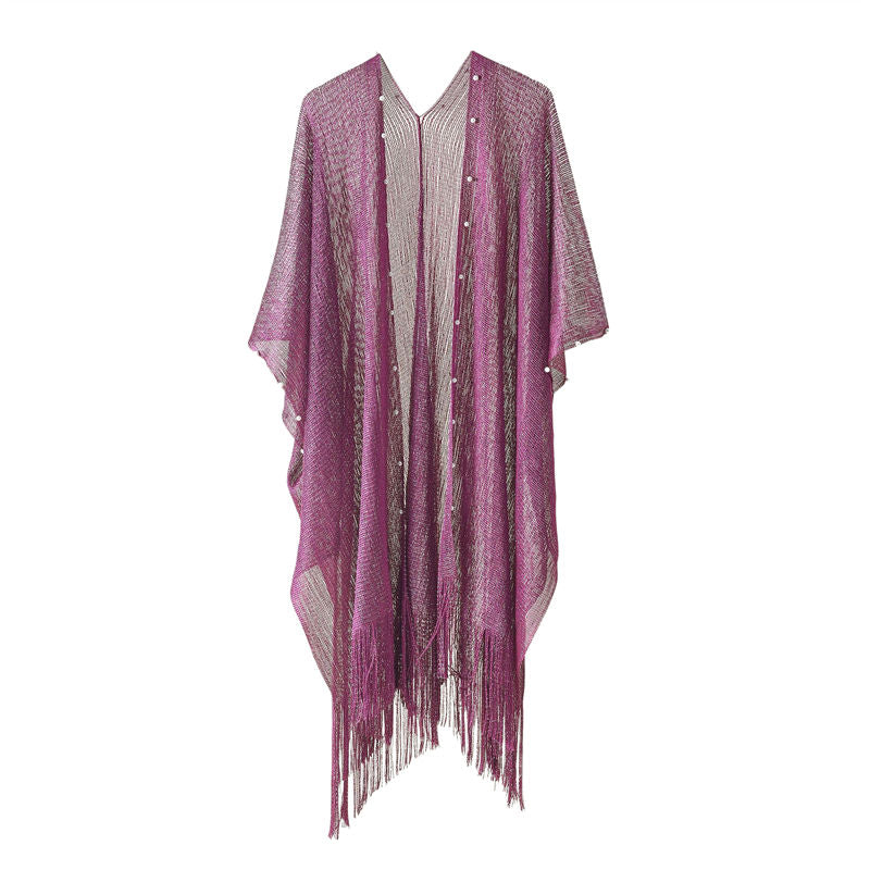 Beakey Womens Tassel Long Kimono Cardigans Beach Swimsuit Bikini Cover Up-Purple