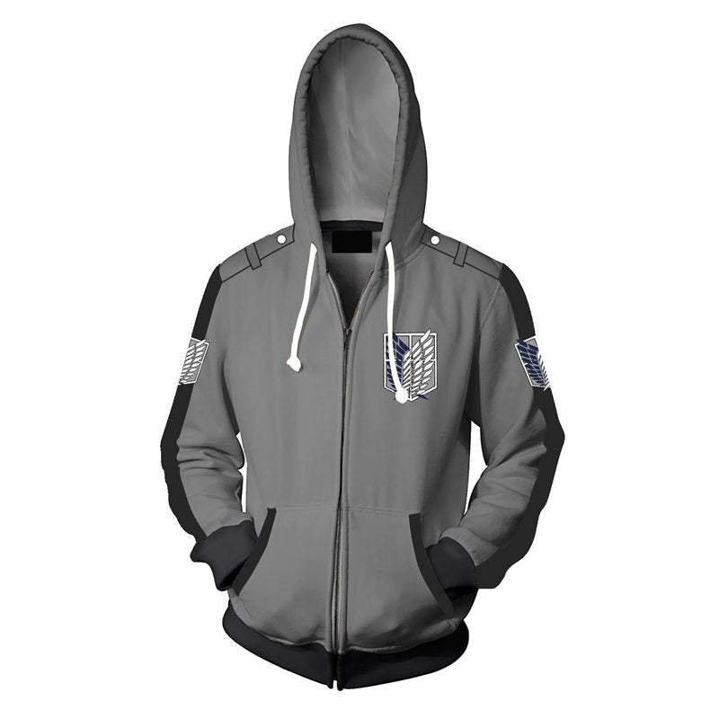 Beakey Fashion Print Hoodie Unisex Zip up Jacket for Anime Lover Cosplay-Grey