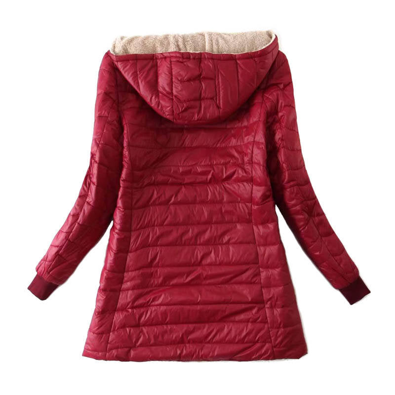 Beakey Womens Hooded Sherpa Fleece Jacket Winter Warm Coat-WineRed