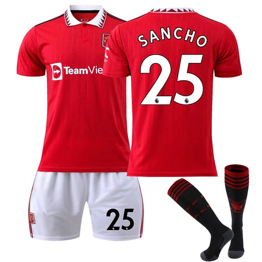 Beakey SANCHO #25 Manchester United F.C Home B-Jersey 2022/23 Soccer B-Jersey Set For Adult Kids