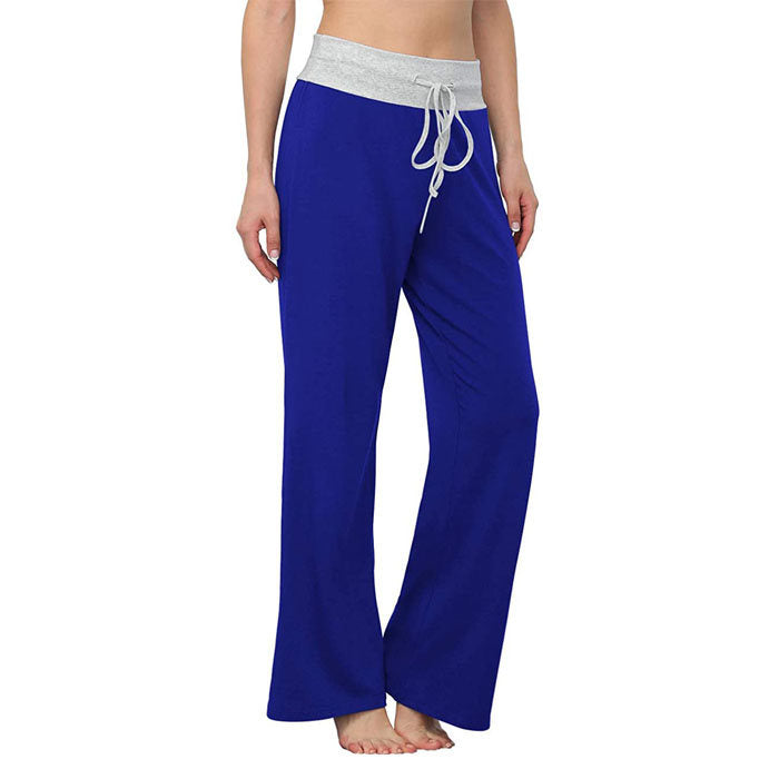 Beakey Women's Comfy Pajama Pants Casual Stretch Pant Drawstring Wide Leg Pants-Blue-0881