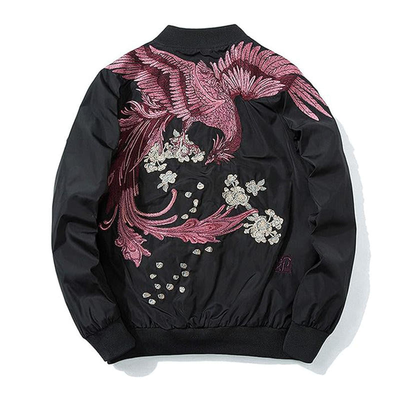 Beakey Cyberpunk Bomber Jackets for Men Embroidery Zipper Windbreaker-E