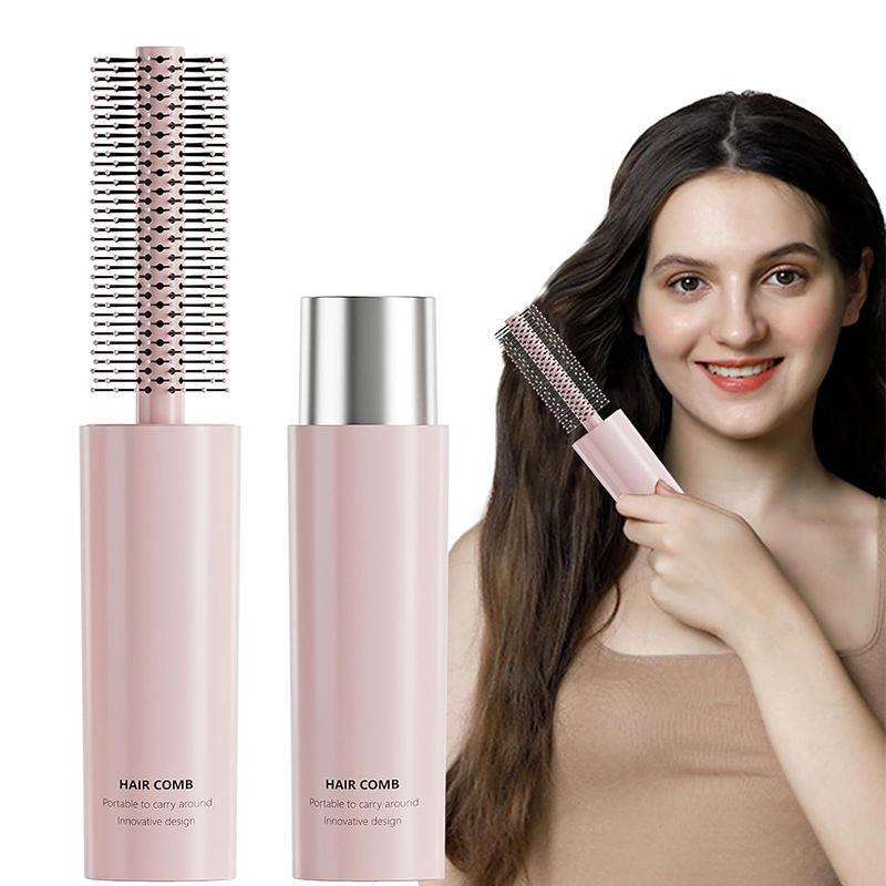 Beakey Curling Comb Portable Travel Round Brush for Bangs Curly Thin Short Hair-Pink