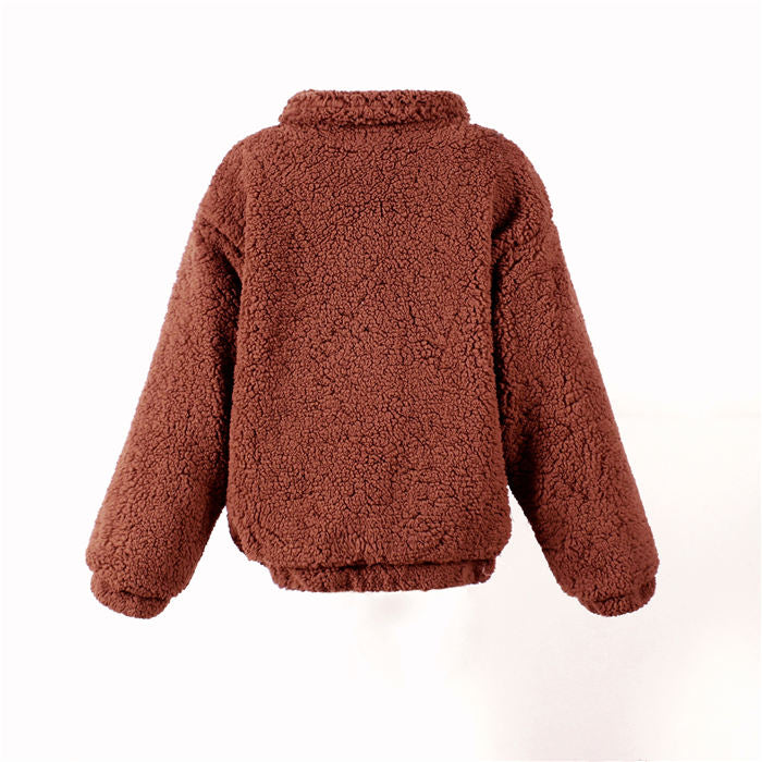 Beakey Women's Lapel Zip Up Coat Faux Shearling Shaggy Oversized  Jacket Warm Winter-Dark Camel-T0647