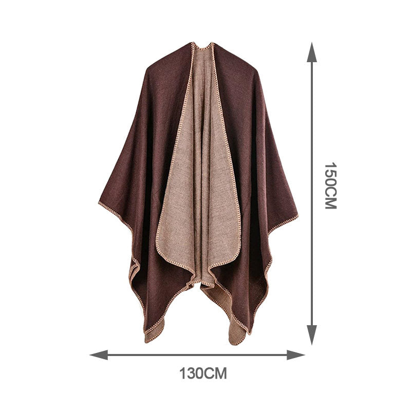 Beakey Womens Faux Cashmere Large Shawl Warm Cape Sweater Coat-Brown