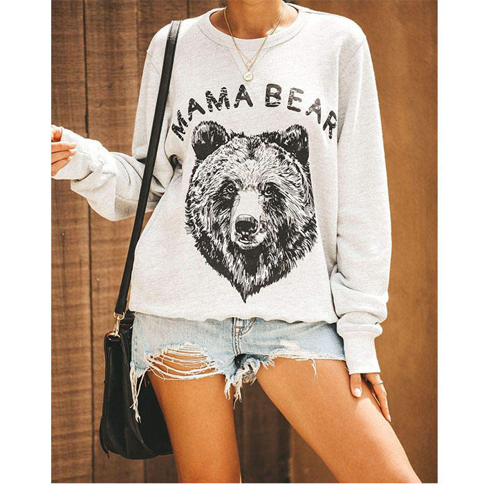 Beakey Women's Cute Long Sleeve Top Loose Crewneck Pullover Sweatshirt-Off-white Bear-JP201124