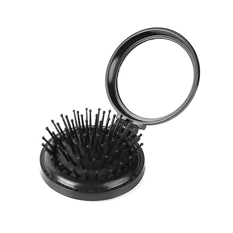 Beakey Mini Hair Brush for Purse Portable Pocket Hair Brush with Mirror for Girls Travel Size-Black