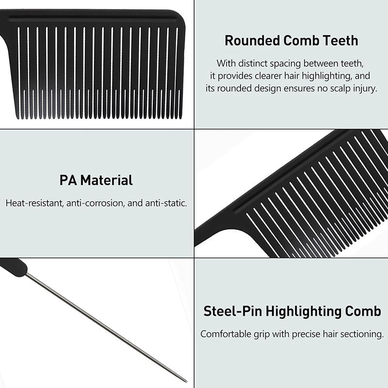Beakey 2 Pcs Hair Highlight Comb with Rat Tail Ergonomic Design for Salon