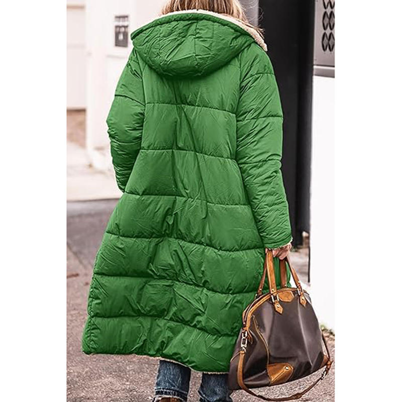 Beakey Womens Long Coats with Hood Fleece Lining Oversized Jackets-Emerald