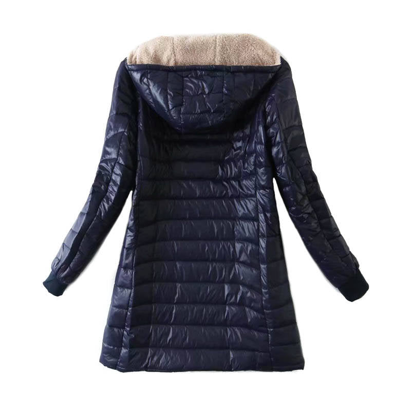 Beakey Womens Hooded Sherpa Fleece Jacket Winter Warm Coat-Navy