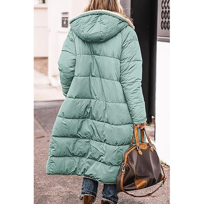 Beakey Womens Long Coats with Hood Fleece Lining Oversized Jackets-Light Green