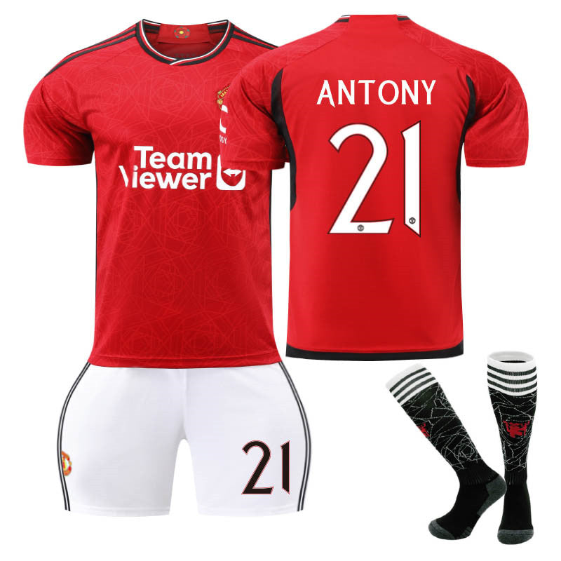 Beakey Red Devil Home Jersey ANTONY #21 Soccer Jersey Kids Adult 3Pcs Jersey Kits