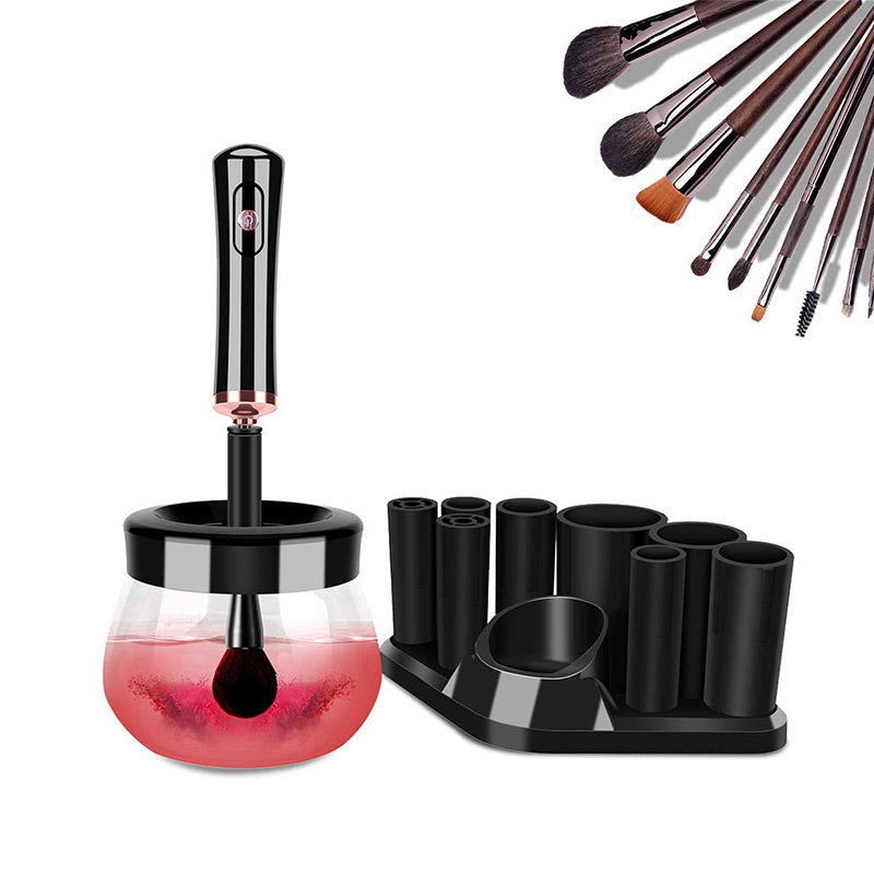 Beakey Electric Makeup Brush Cleaner with 8 Rubber Collars-Black