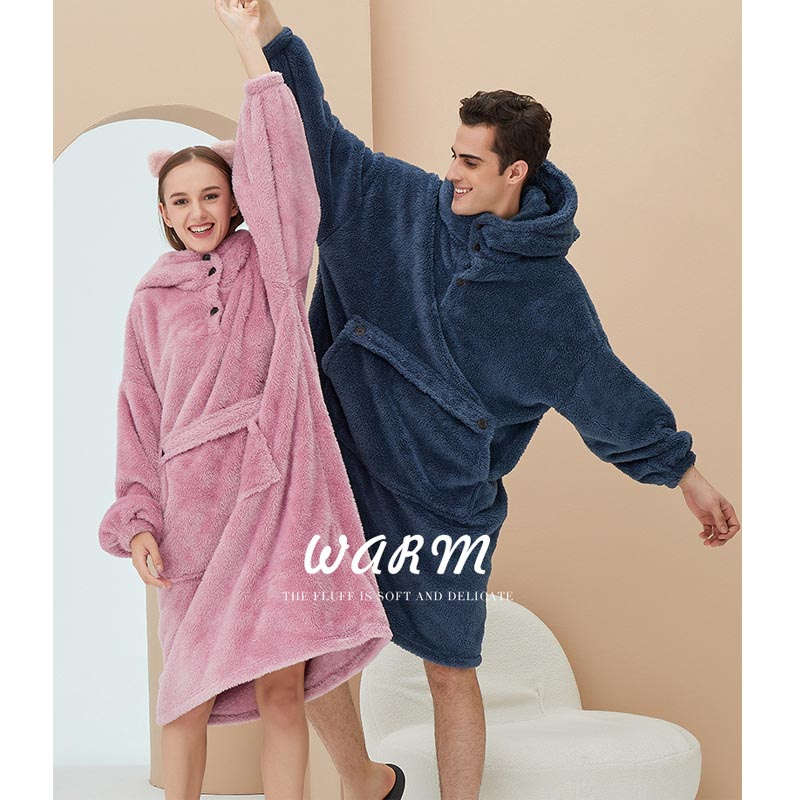Beakey Hoodie Plush Pajama Set for couple-Navy Blue