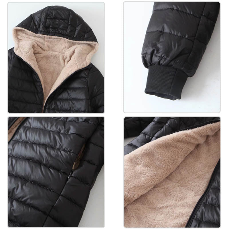 Beakey Womens Hooded Sherpa Fleece Jacket Winter Warm Coat-Black