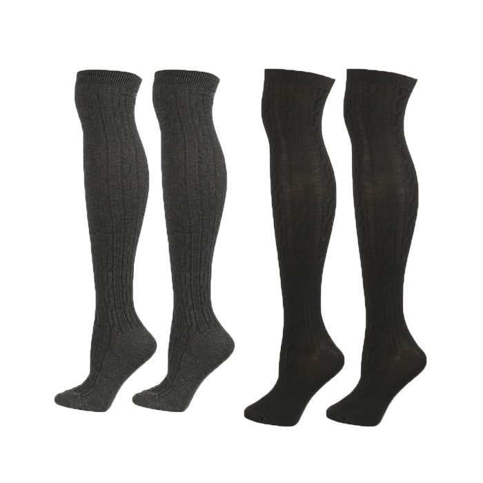 Beakey 2Packs Women Extra Long High Socks Knit Warmers Thick Tall Long Boot Stockings Leg-BlackDarkGray