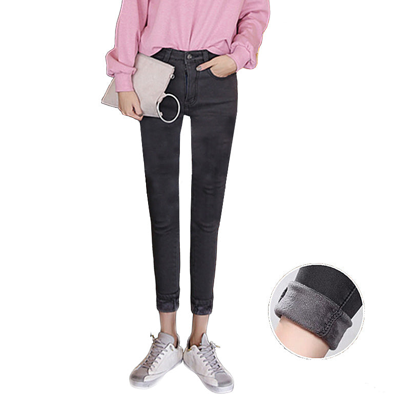 Beakey Womens Fleece Jeans with Pockets High Waist Stretch Pants-105-Grey