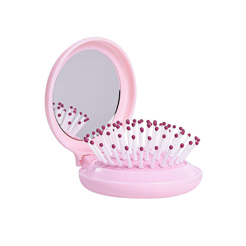 Beakey Mini Hair Brush for Purse Portable Pocket Hair Brush with Mirror for Girls Travel Size-Pink