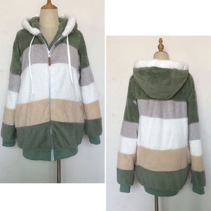 Beakey Womens Warm Coats Fuzzy Sherpa Hooded Jacket with Pockets-Green
