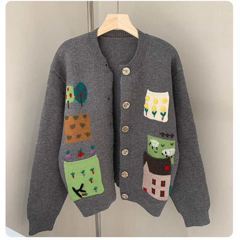 Beakey Womens Knitted Cardigan V-Neck Button Sweater for Autumn Winter-Grey