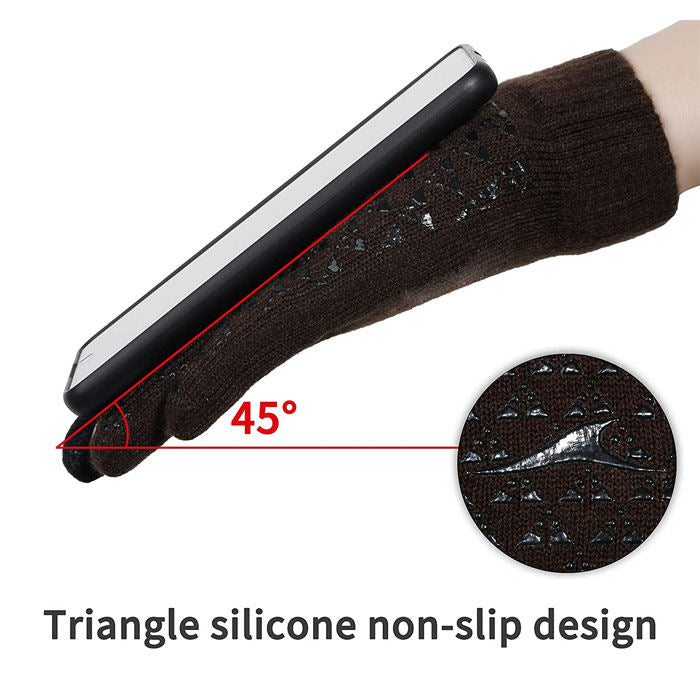 Beakey Winter Woman Gloves Upgraded Touch Screen Anti-Slip Silicone Gel Elastic Cuff Thermal-Brown+Coffee White-DZ32