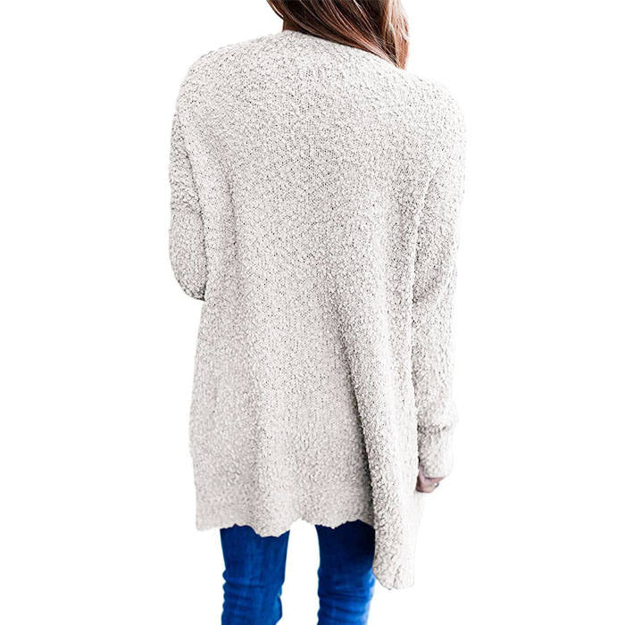 Beakey Women's Winter Long Sleeve Soft Chunky Knit Sweater Cardigan Outwear-White-YL1305