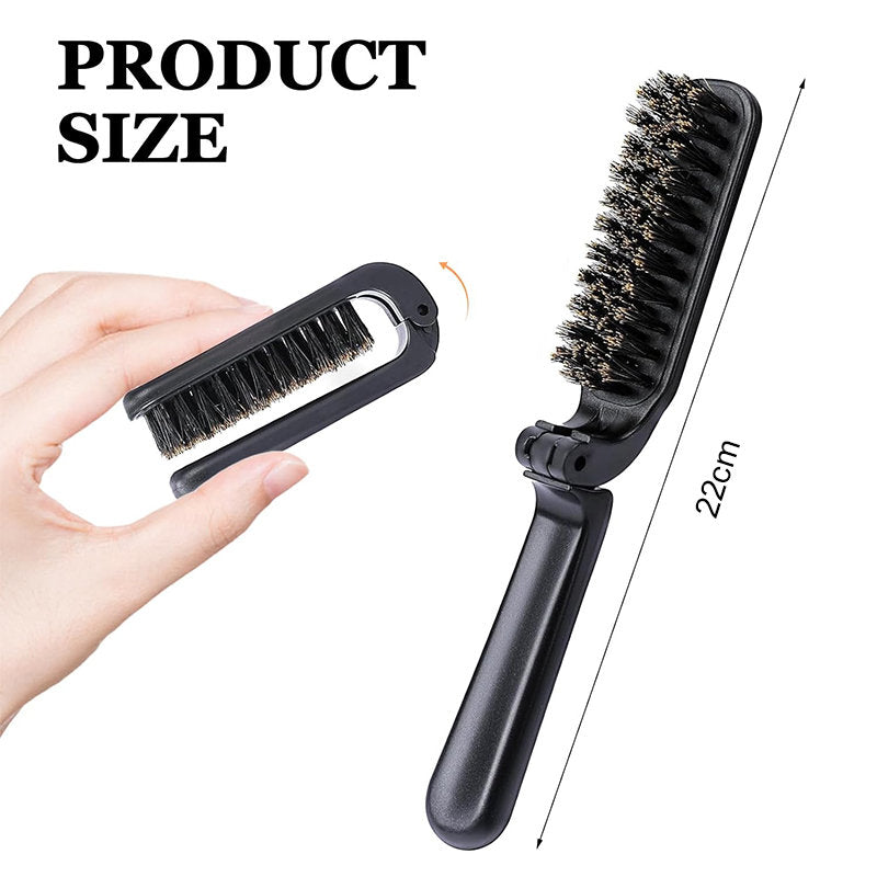 Beakey 2 Pcs Boar Bristles Hair Brushes Collapsible Mini Comb for Travel