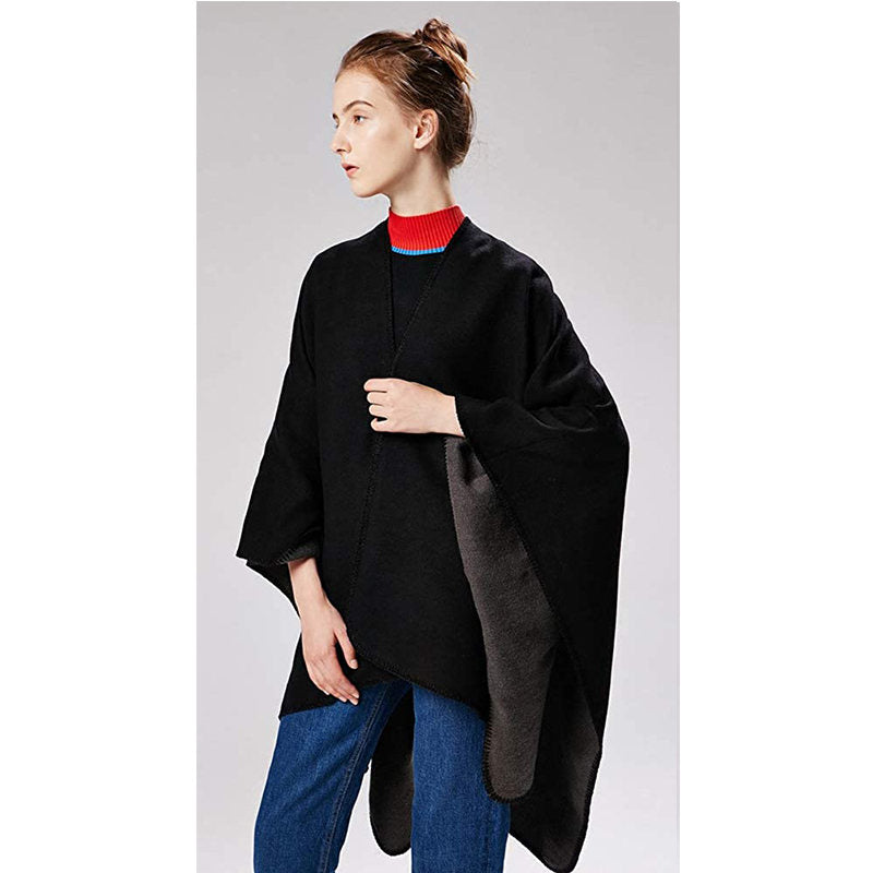 Beakey Womens Faux Cashmere Large Shawl Warm Cape Sweater Coat-Dark Grey