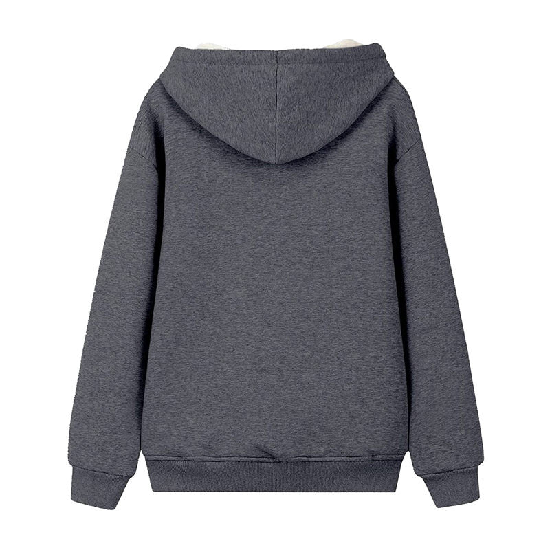 Beakey Ladies Winter Warm Fleece Lined Pullover Casual Hooded Sweatshirt-Grey