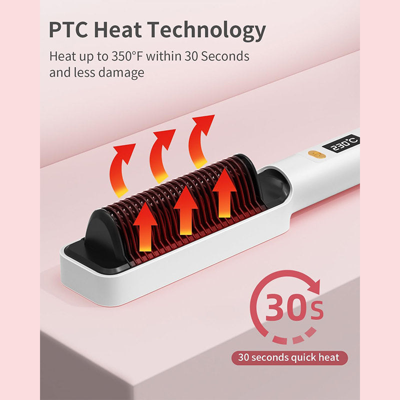 Beakey Hair Straightener Brush with LED Display Anti-Scald PTC Heating-White