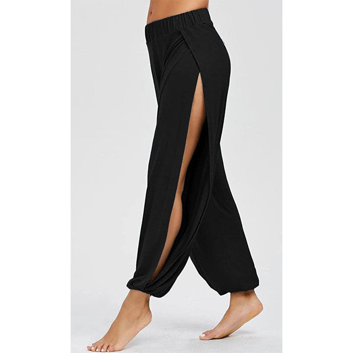 Beakey Women's Yoga Harem Pants Casual Loose Side Slit Hippie Long Pants-Black-8006