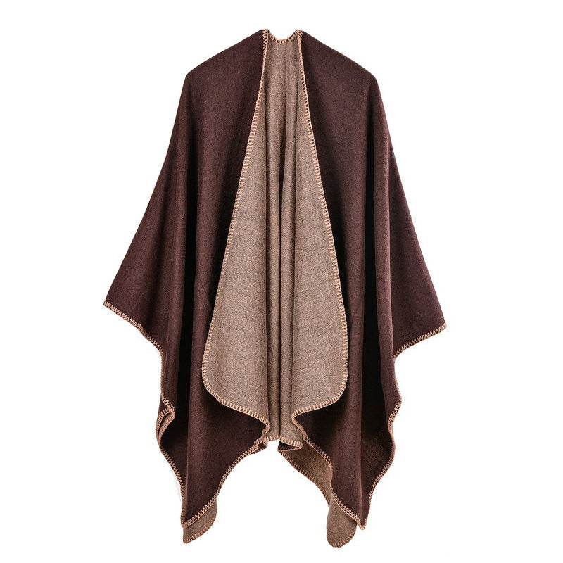 Beakey Womens Faux Cashmere Large Shawl Warm Cape Sweater Coat-Brown