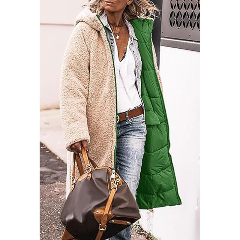 Beakey Womens Long Coats with Hood Fleece Lining Oversized Jackets-Emerald