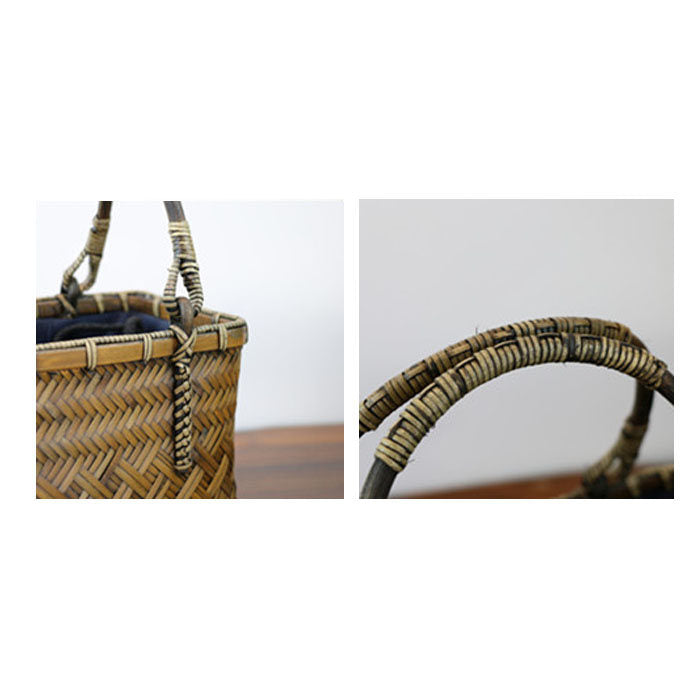Beakey Retro Womens Bamboo Handbag Handmade Large Tote Bag Wicker Basket Bag-Carbonized