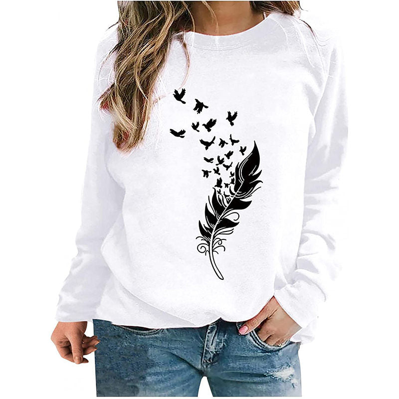 Beakey Womens Casual Long Sleeve T-Shirt Crew Neck Pullover-White