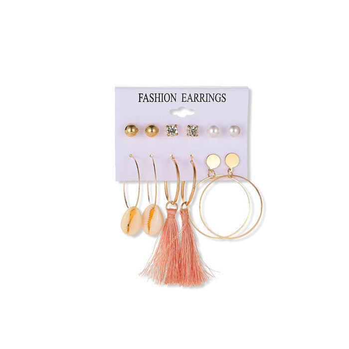 Beakey 6 Pairs Fashion Earrings Set with Tassel Dangle Hoop Earrings Colorful Statement Earrings Studs-(Style 5)