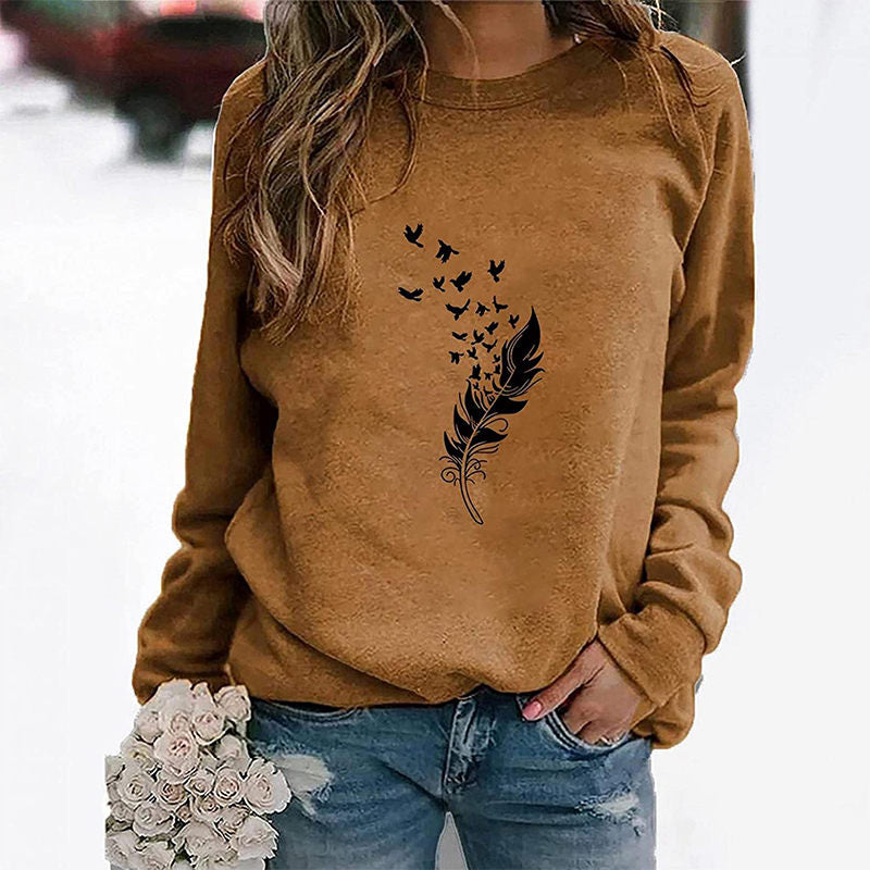 Beakey Womens Casual Long Sleeve T-Shirt Crew Neck Pullover-Khaki