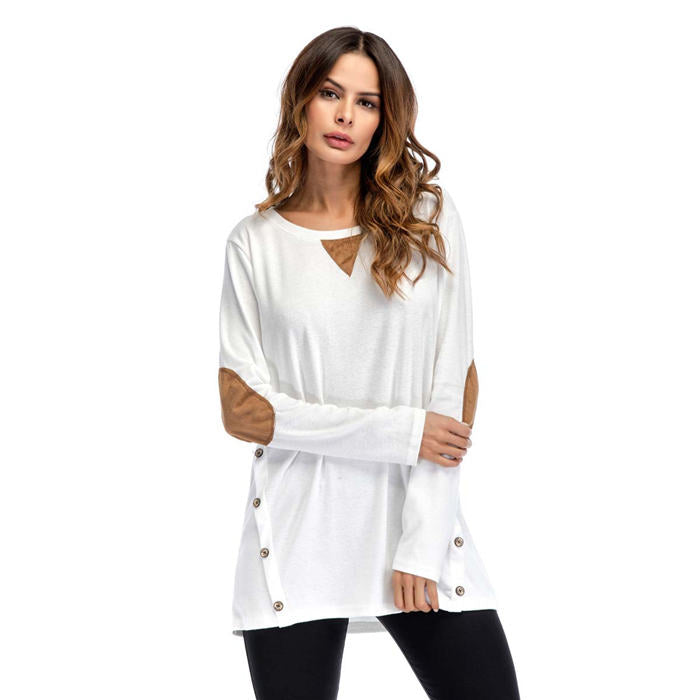 Beakey Women's Long Sleeve Double-breasted Buttons Casual Blouse Tunic Shirt Tops-White-1025