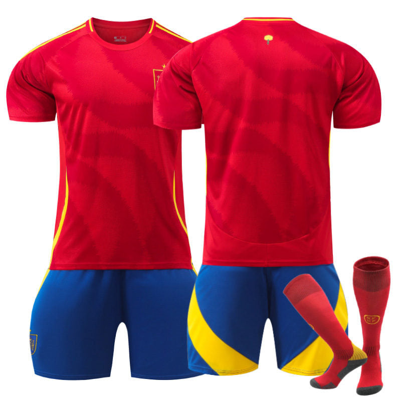 Beakey Spain Home Jersey Soccer Jersey Kit Football T-shirt Set for Adult Kids
